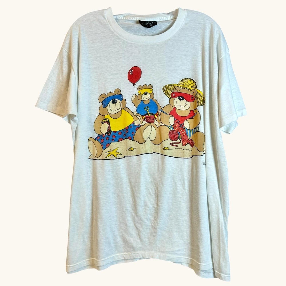 Vintage The Zoo Crew 80's Bears Chillin On The Beach Single Stitch T-shirt, XL